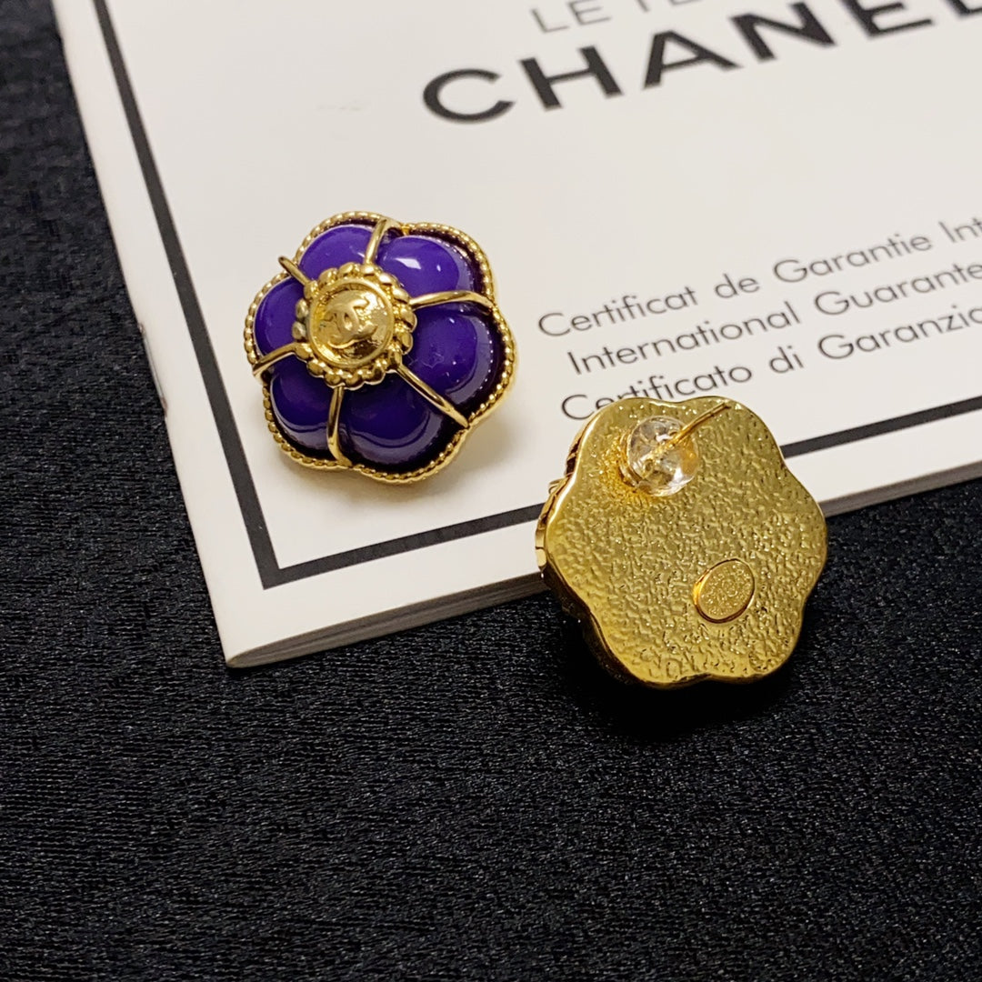 18K  Chanel Purple Flowers Earrings