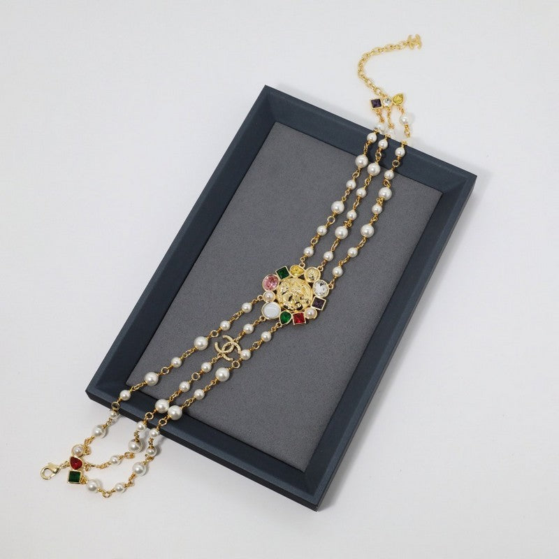 18K  Chanel Color Crystal Pearls Choker Necklace
