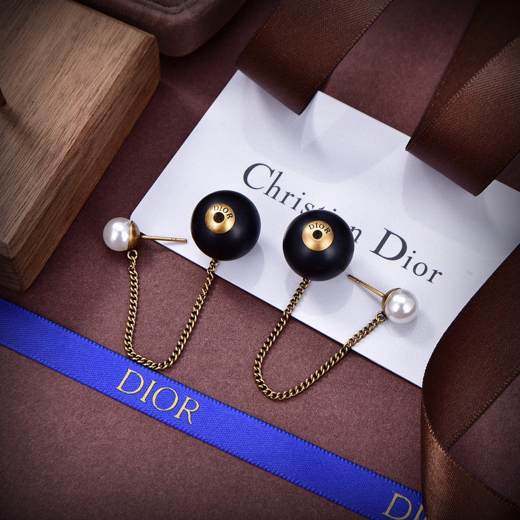 18K Dior Tribales Black Resin Pearl Earrings