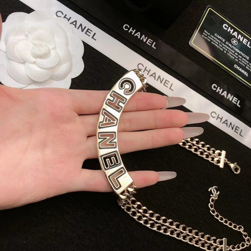 18K  Chanel White Logo Choker Necklace