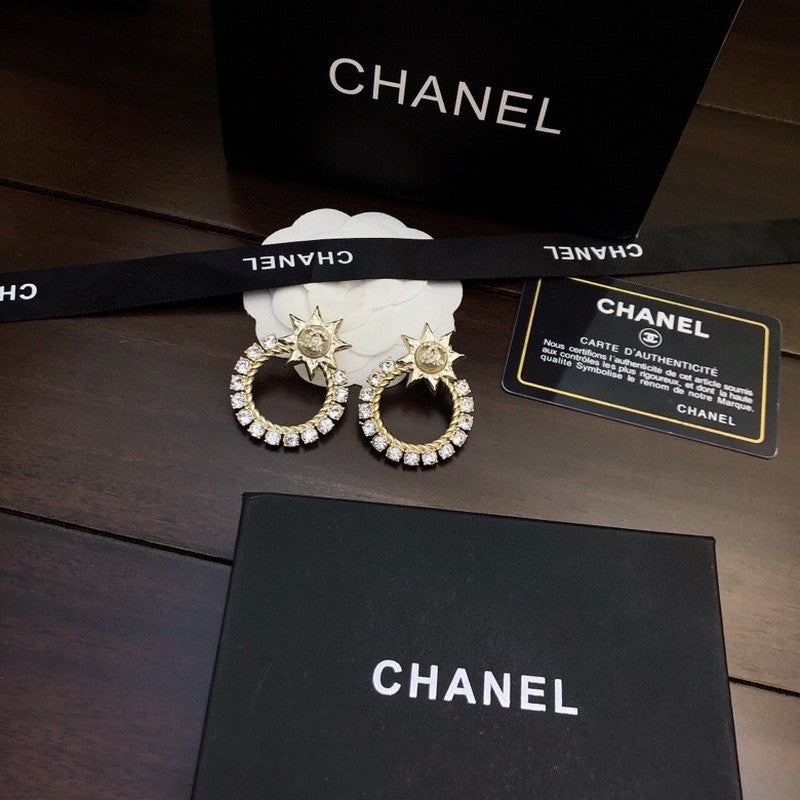 18K  Chanel Star Full Crystal Earrings