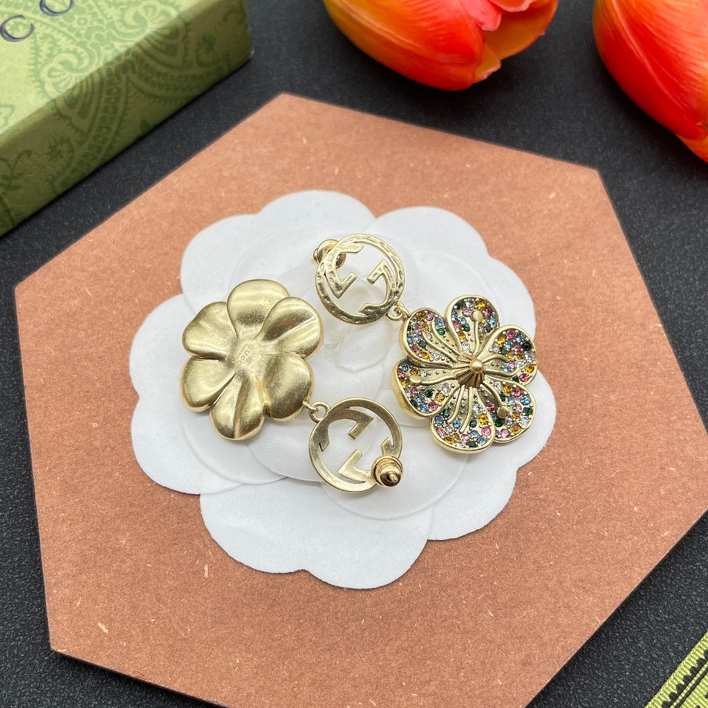 18K Double Gucci Color Crystals Flower Earrings