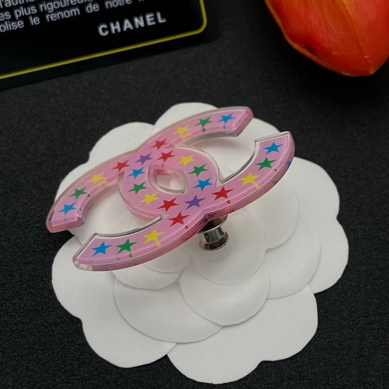 18K  Chanel Pink & Black Star Brooch