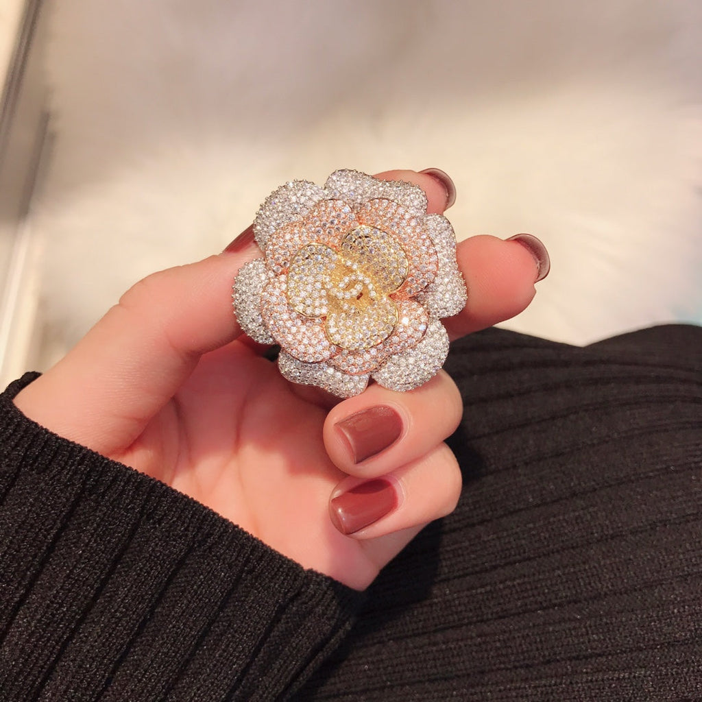 18K  Chanel Pink Flower Diamond Brooch