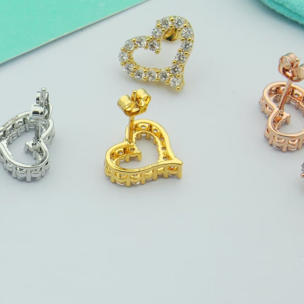 18K Tiffany Heart Diamonds Rose Gold Earrings