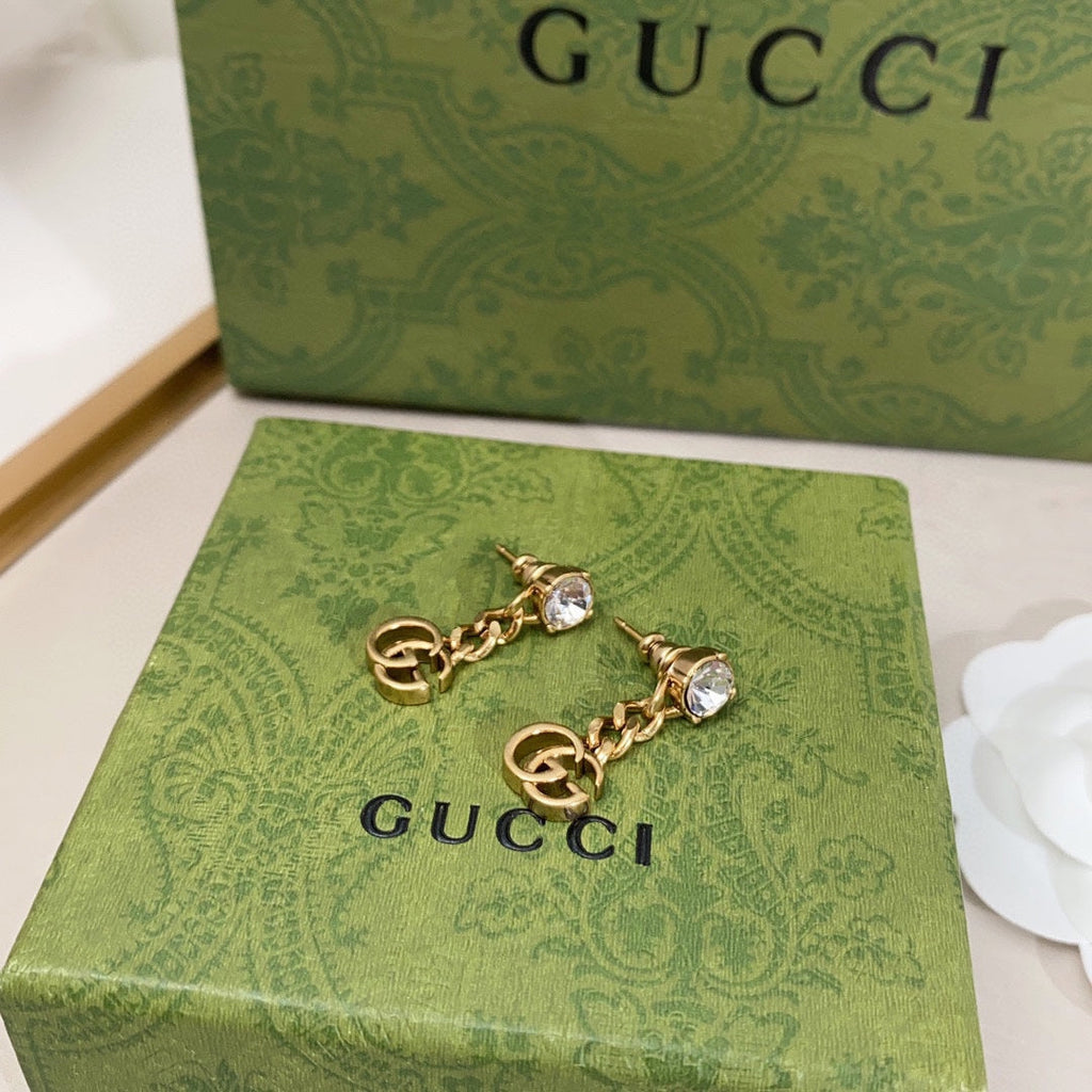 18K Double Gucci Crystal Chain Earrings