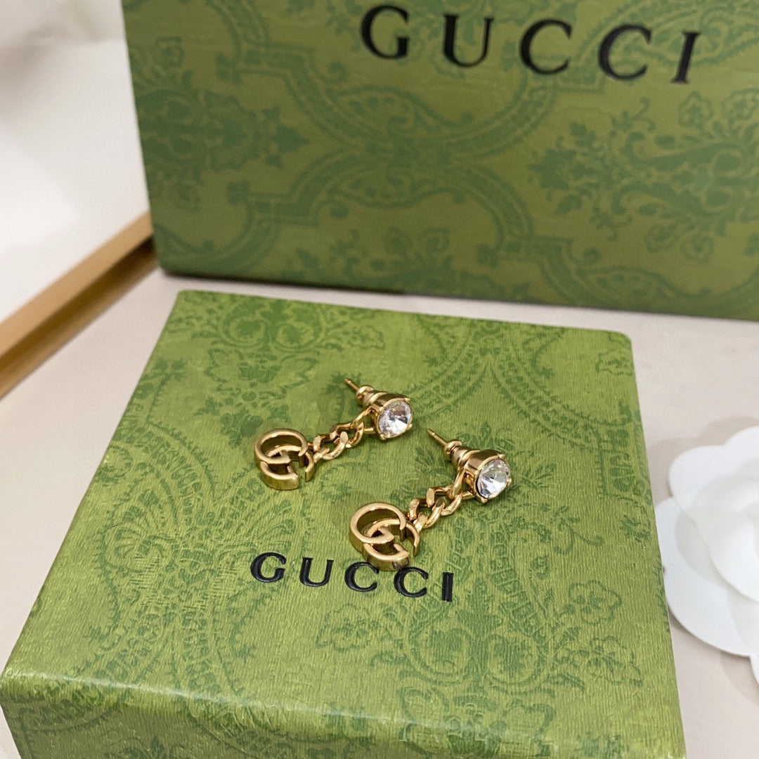18K Double Gucci Crystal Chain Earrings
