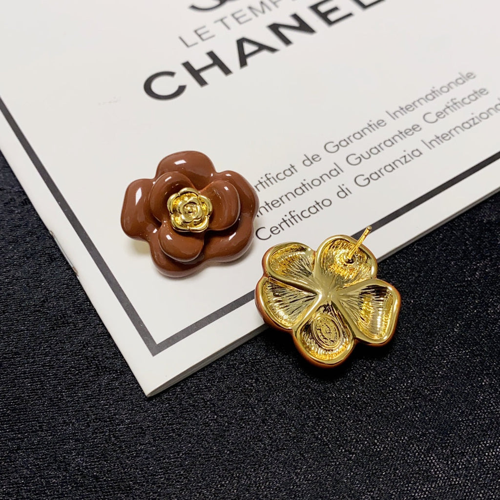18K  Chanel Red Camellia Resin Earrings