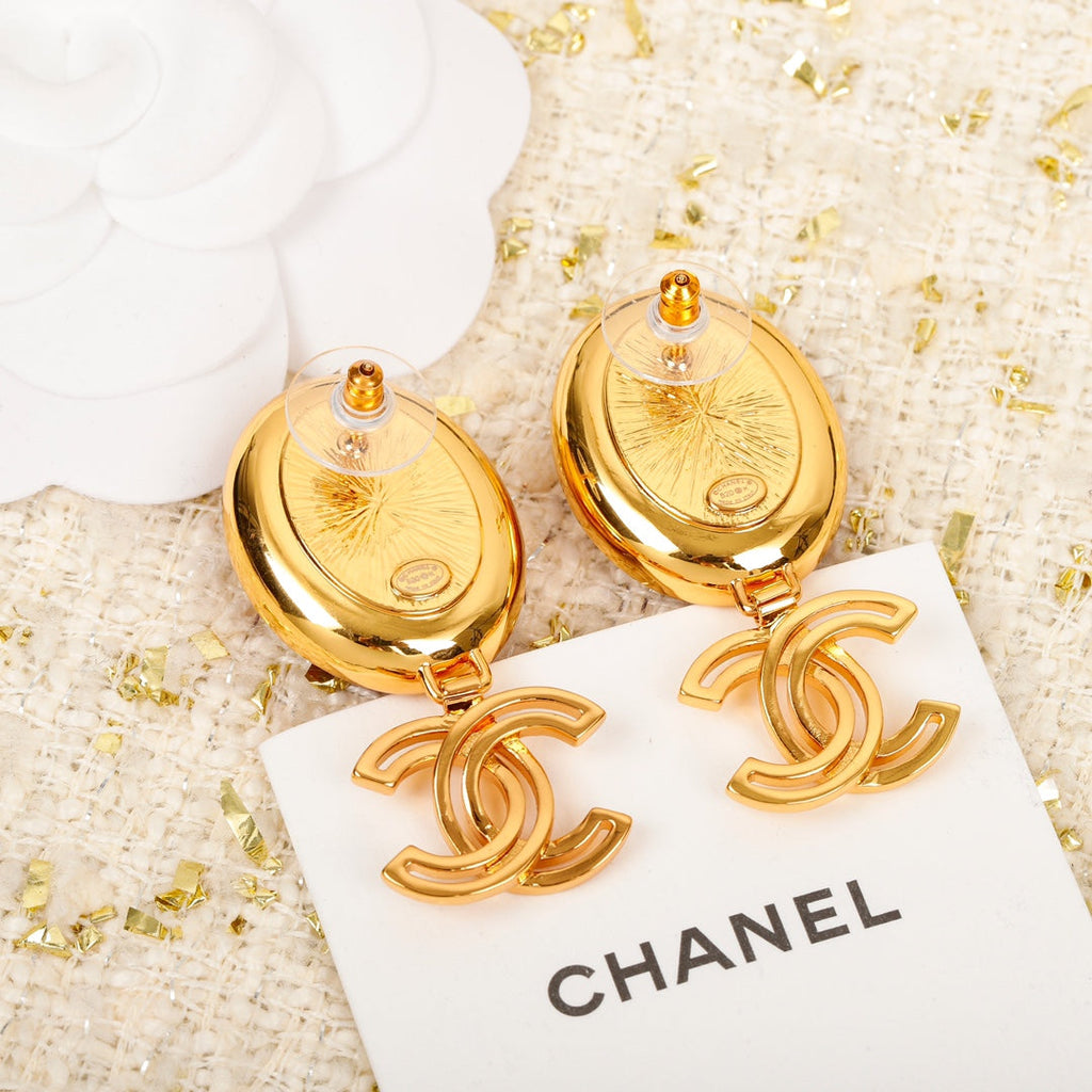 18K  Chanel Red Crystal Pendant Earrings