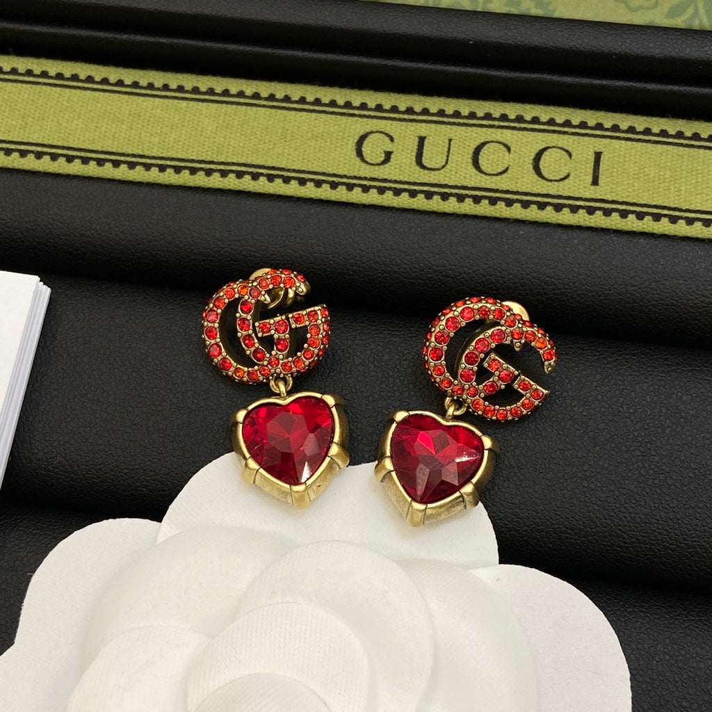 18K Double Gucci Red Crystal Earrings