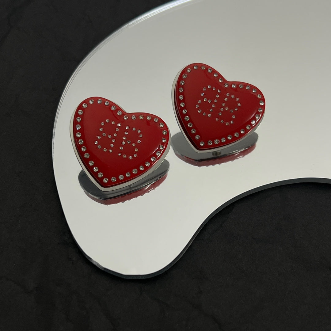 18K Balenciaga Red Heart Earrings