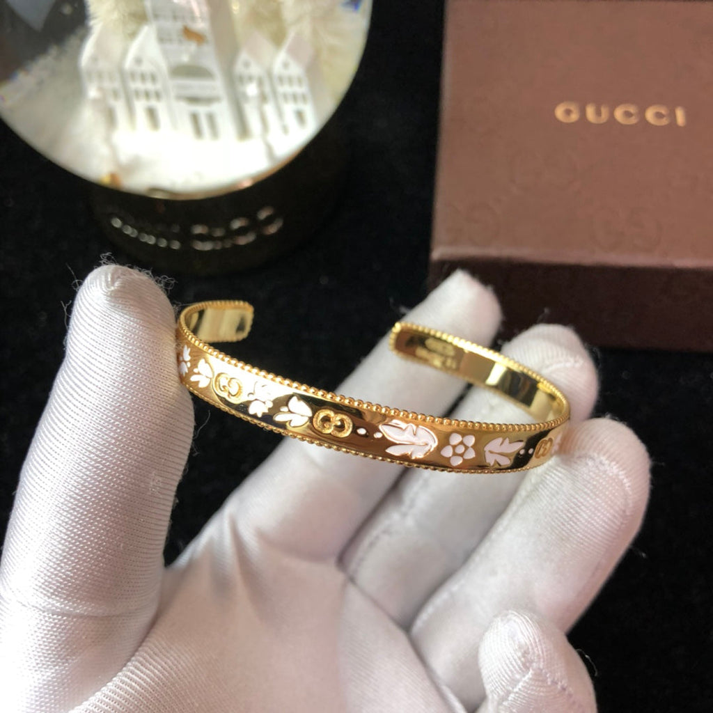 18K Double Gucci Icon Blossom Enamel Bangle Bracelet