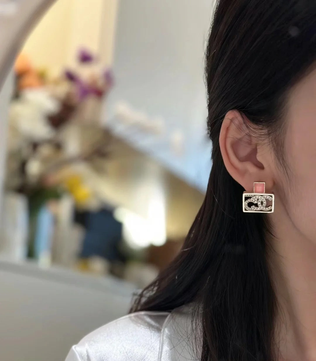18K  Chanel Square Diamond Earrings