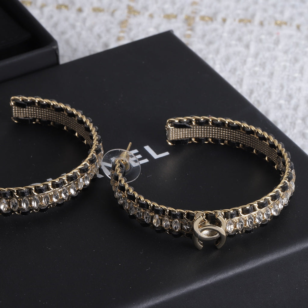 18K  Chanel Leather Chain Earrings
