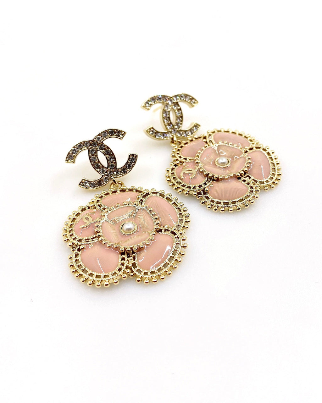 18K  Chanel Pink Flower Earrings
