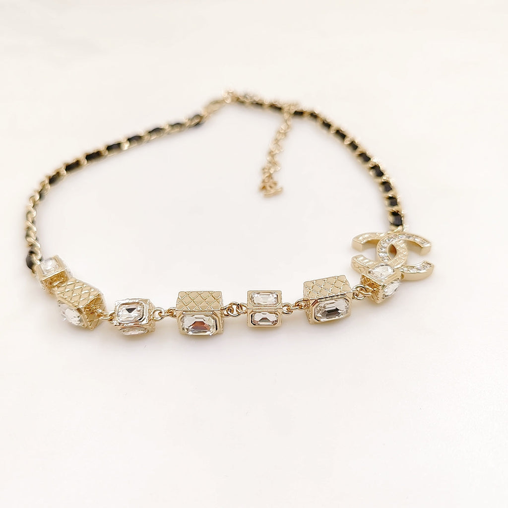 18K  Chanel Square Crystal Choker Necklace