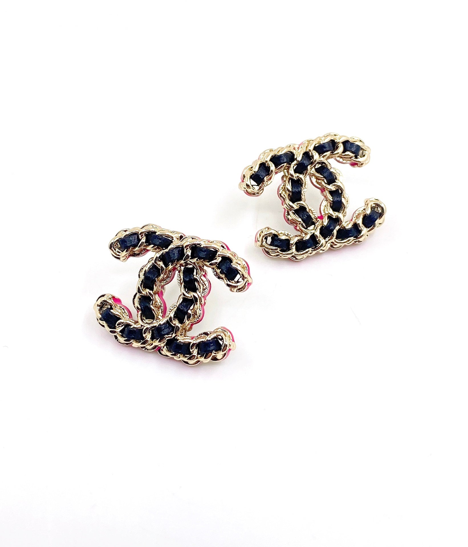 18K  Chanel Pink Resin Leather Earrings