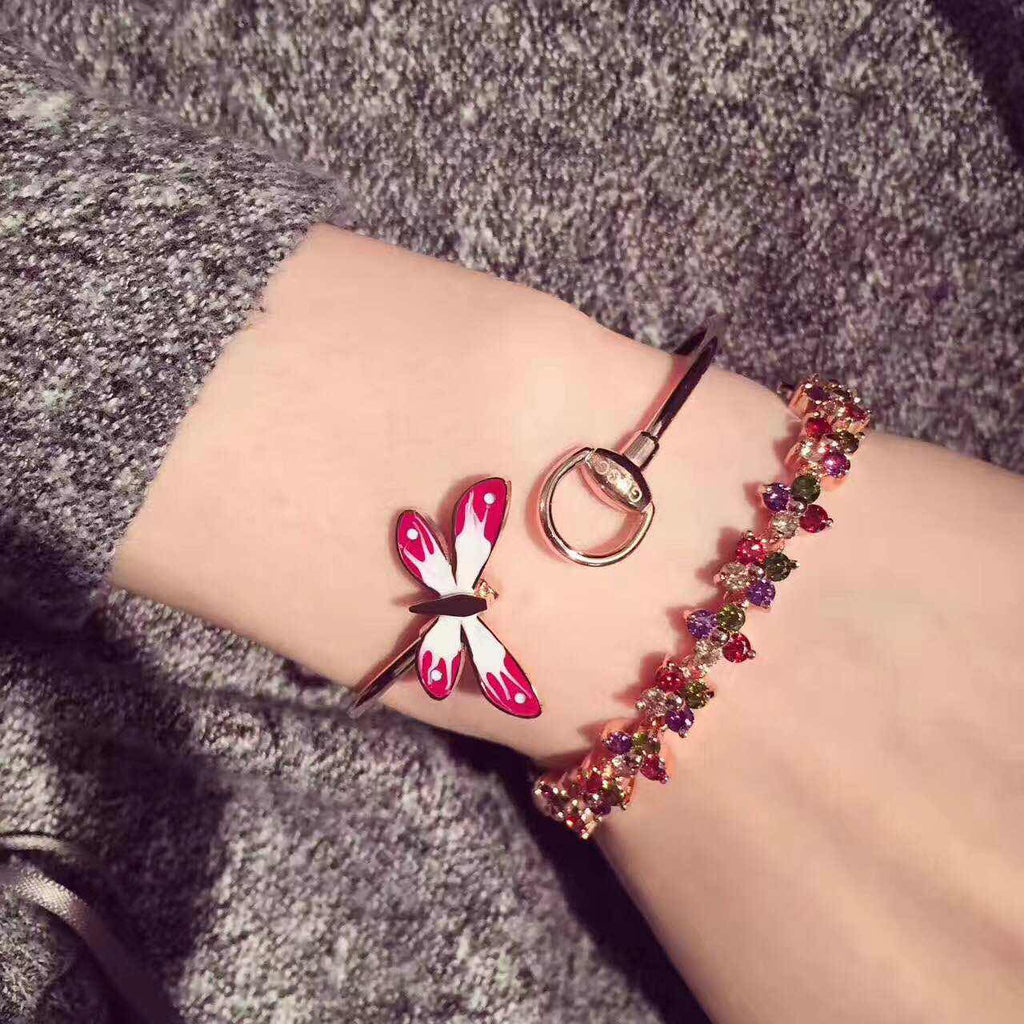 18K Double Gucci Flora Bangle Bracelet