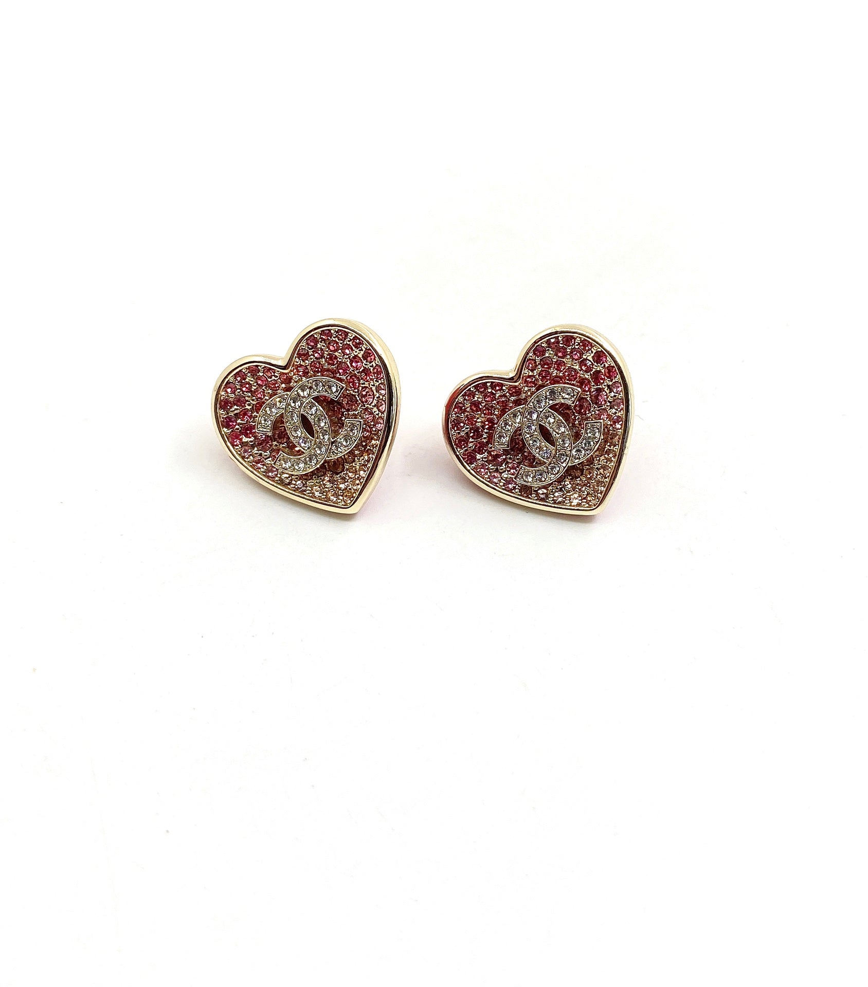 18K  Chanel Diamond Pink Heart Earrings