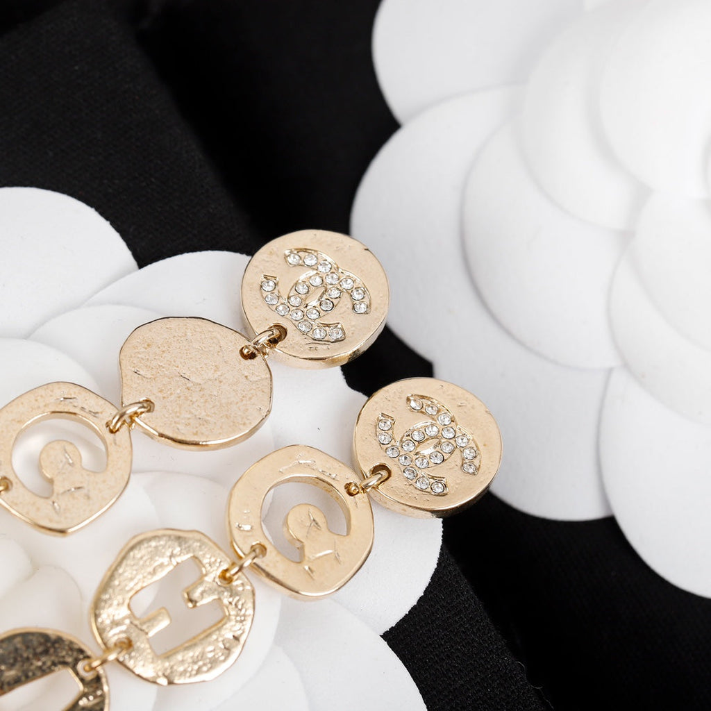 18K  Chanel Script Pendant Earrings
