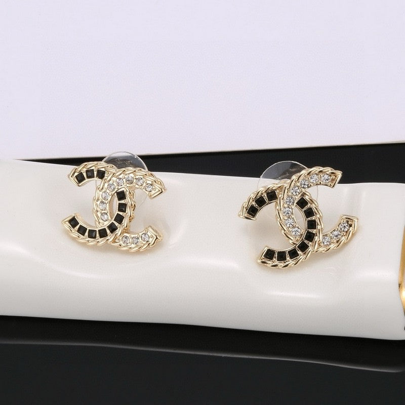 18K  Chanel Crystal Leather Earrings