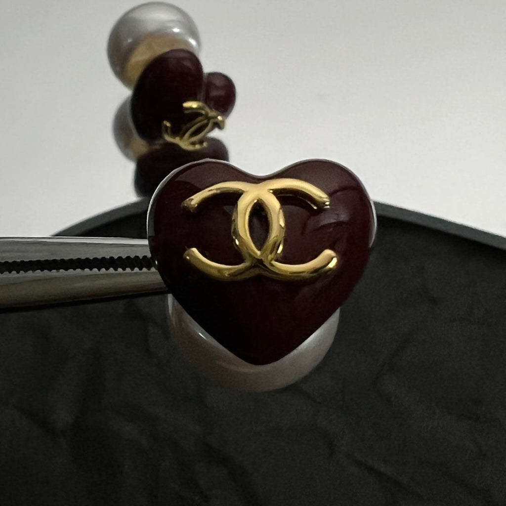 18K  Chanel Red Heart Earrings
