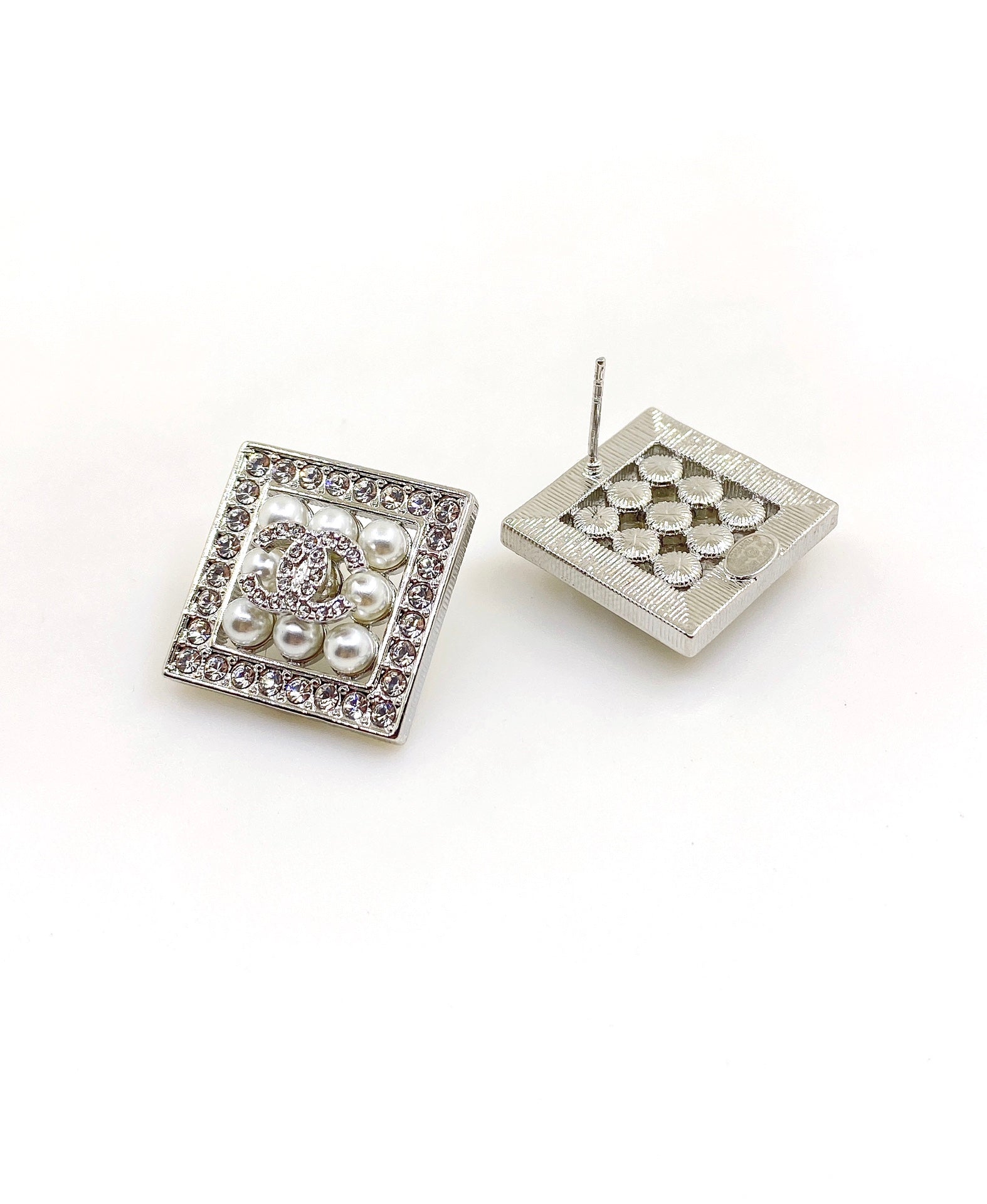 18K  Chanel Square Diamond Earrings