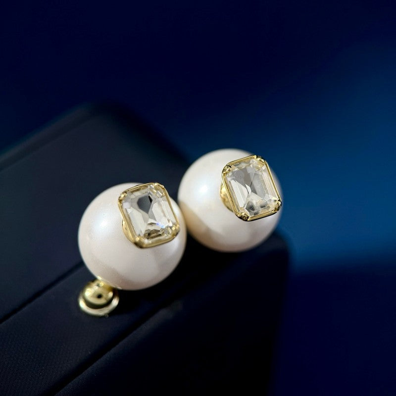 18K Dior Pearl Crystal Earrings