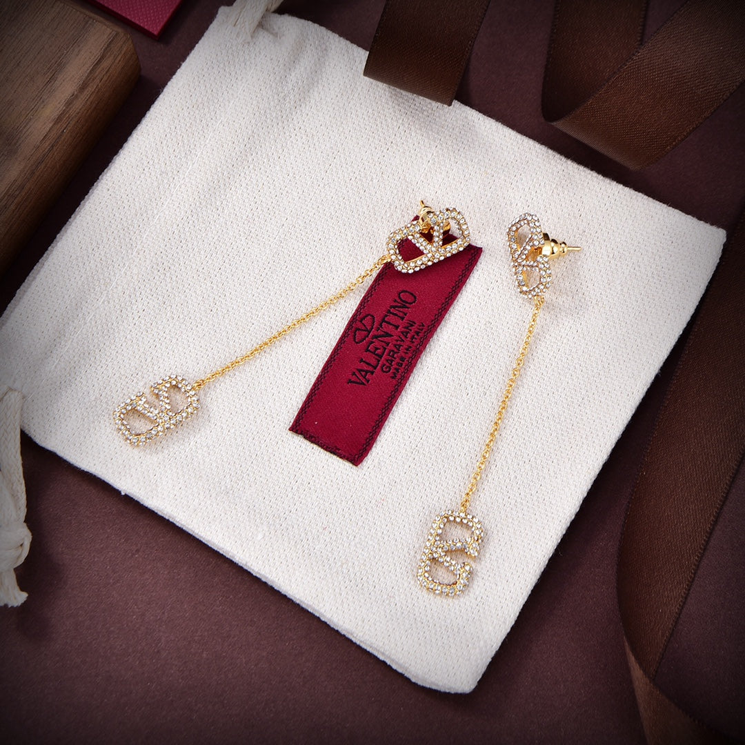 18K Valentino Crystal Valentino Signature Earrings