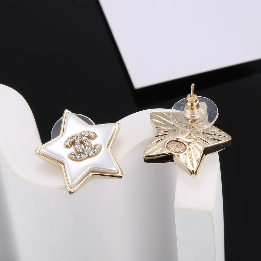 18K  Chanel Star Pearl Earrings