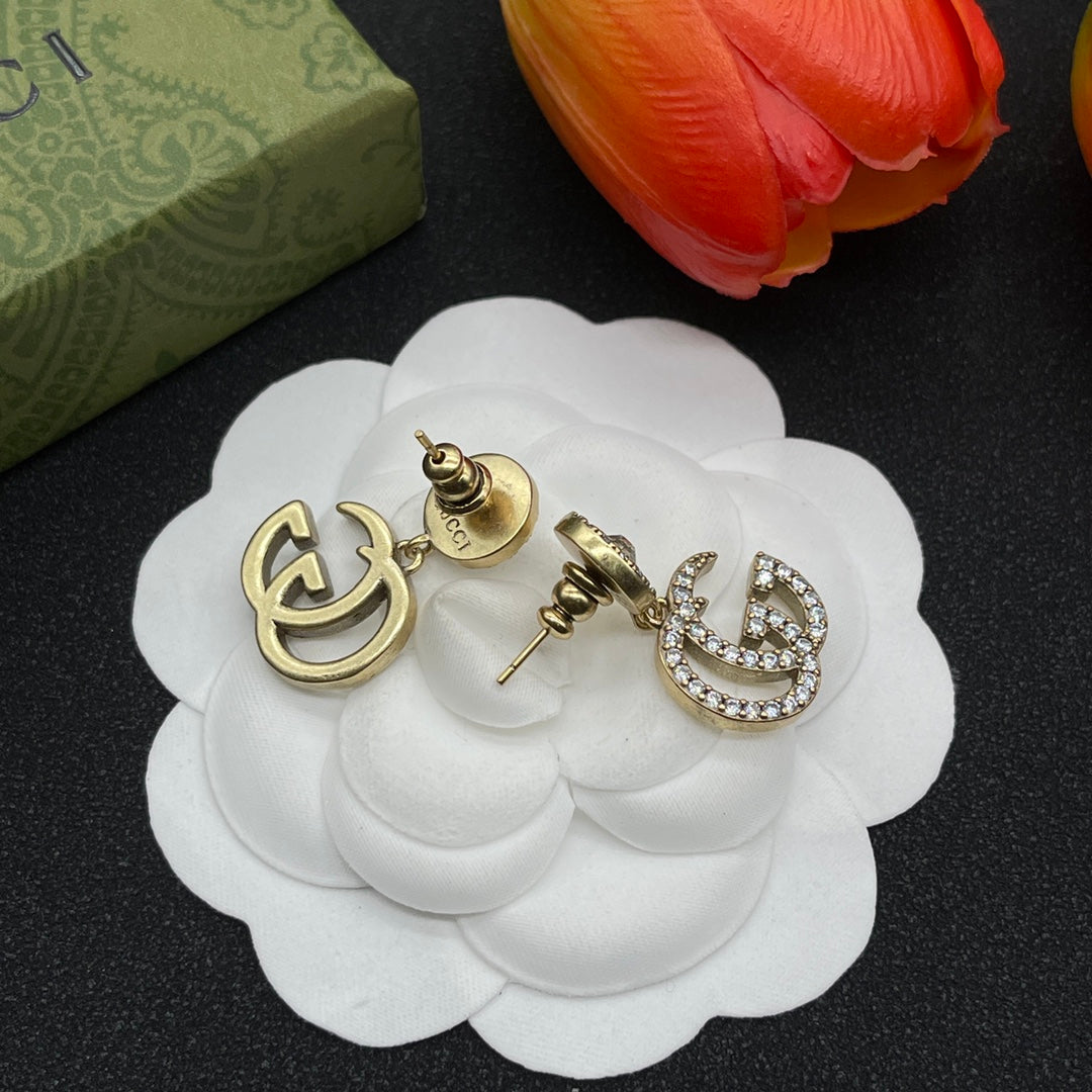 18K Double Gucci Crystals Earrings