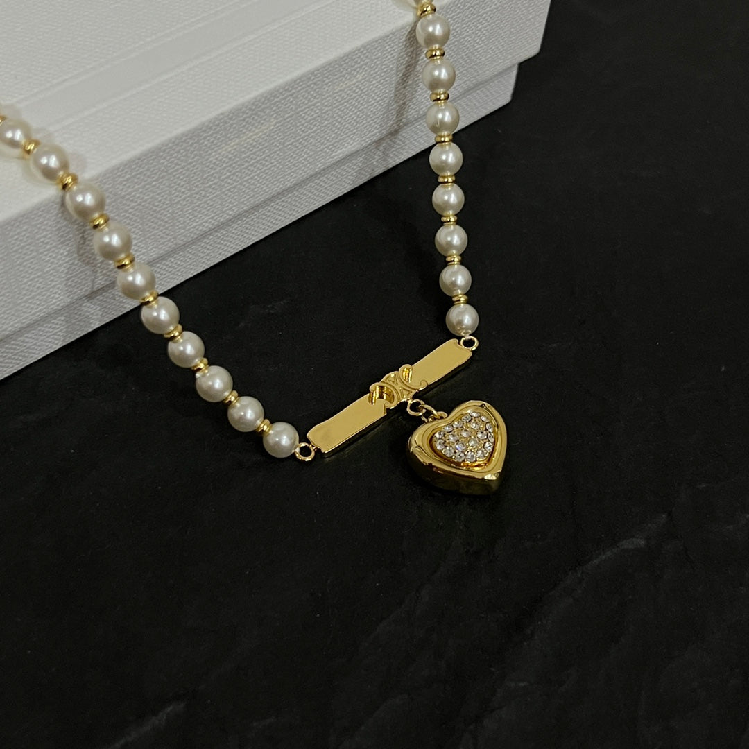 18K Celine Heart Pearl Necklace