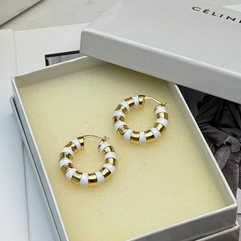 18K Celine Pearl Round Gold Earrings