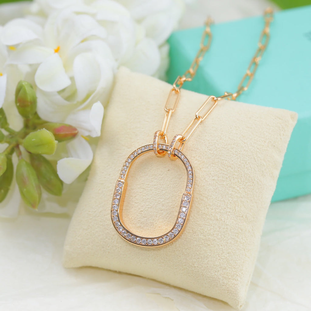 18K Tiffany Lock Pendant Pave Diamonds Necklace