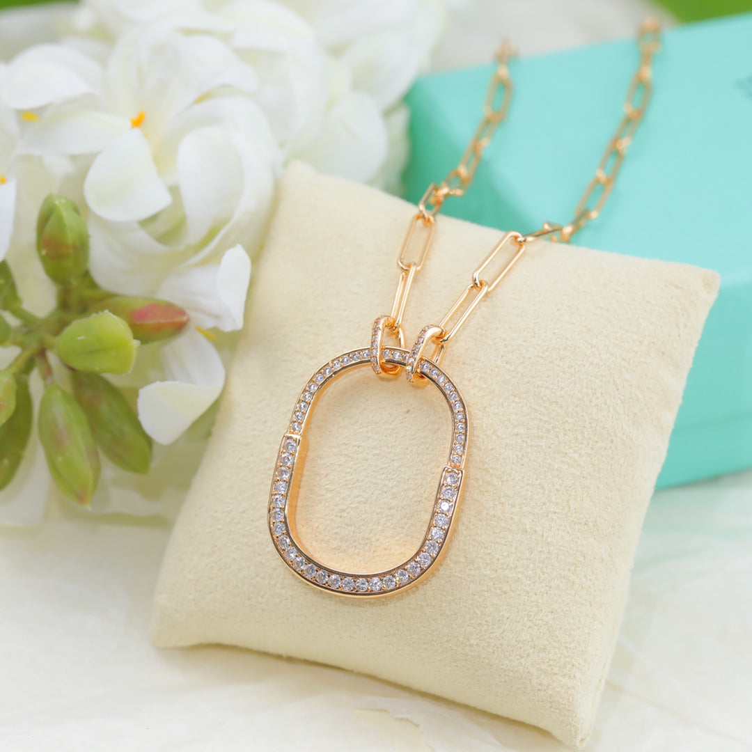 18K Tiffany Lock Pendant Pave Diamonds Necklace