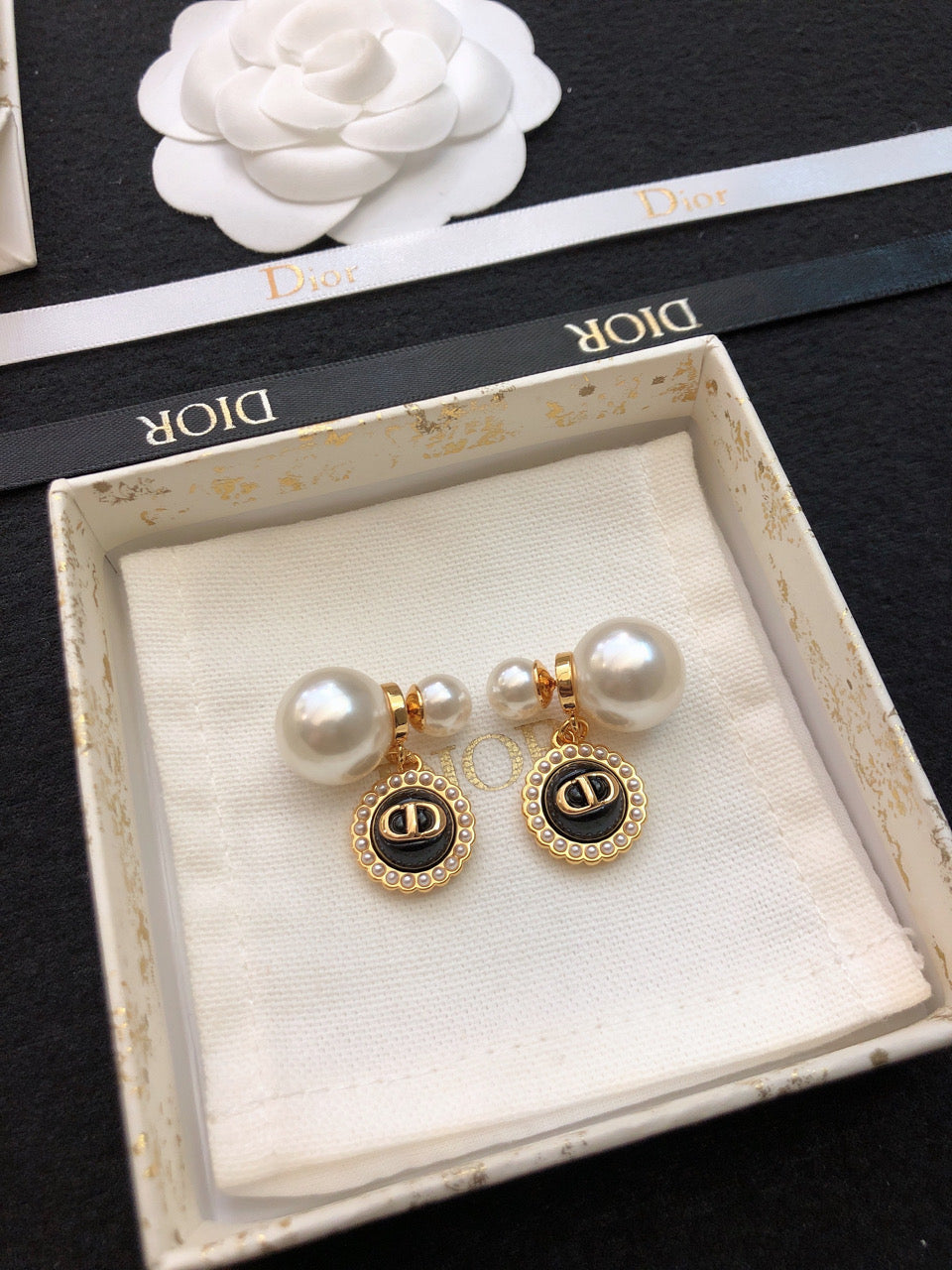 18K Dior Black Pearls Earrings