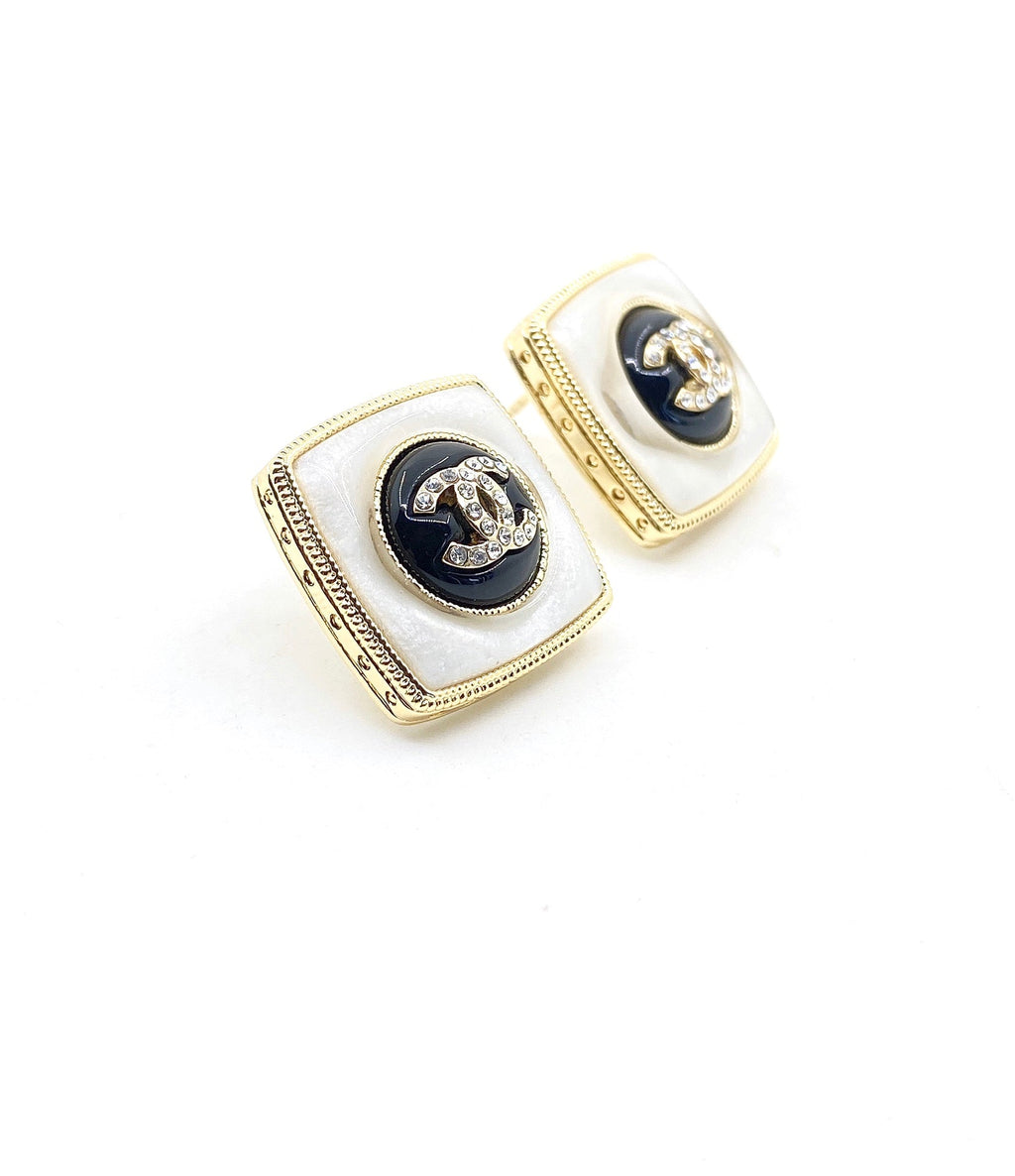 18K  Chanel Pearl Square Earrings