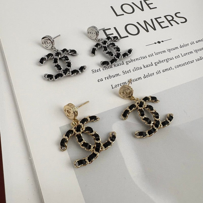 18K  Chanel Leather Gold Earrings