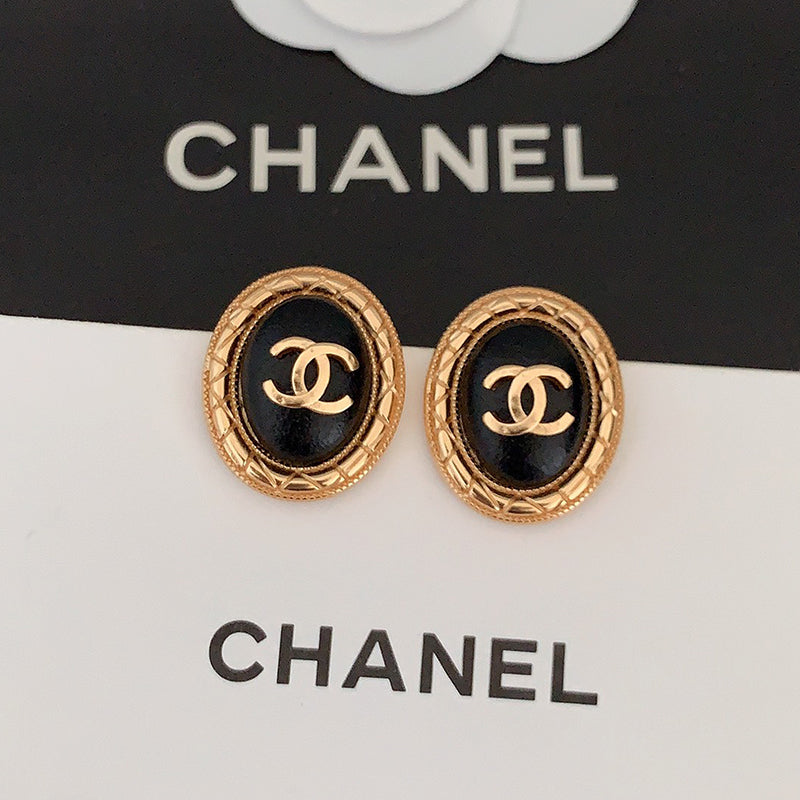 18K  Chanel Oval Leather Earrings