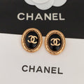 18K  Chanel Oval Leather Earrings