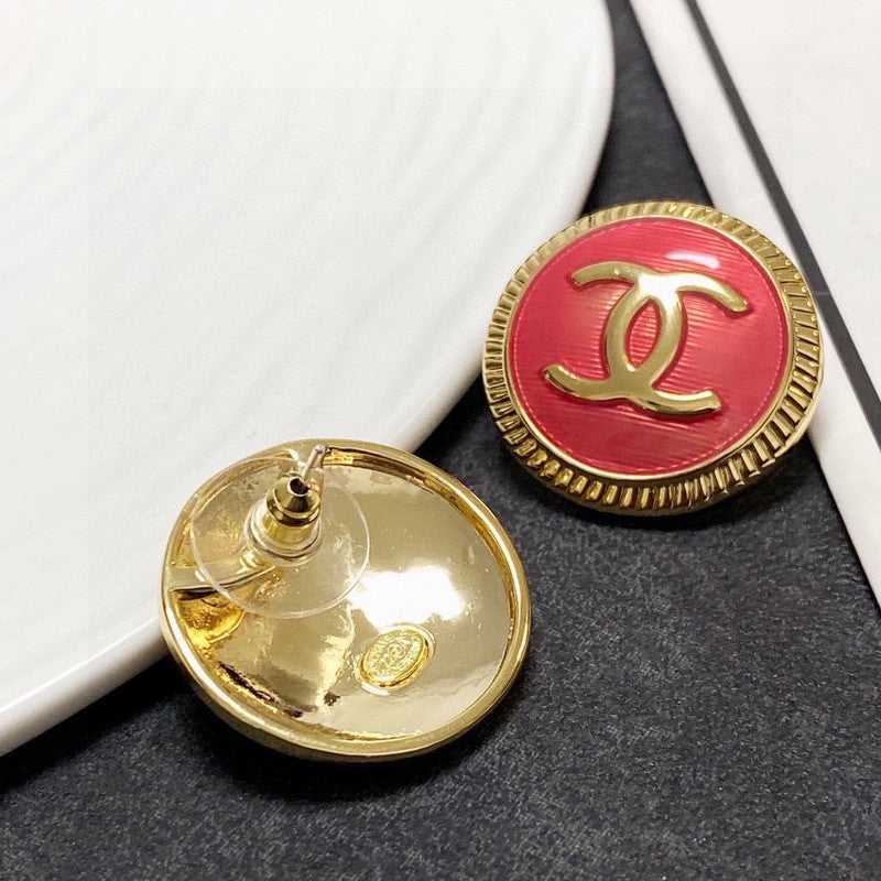 18K  Chanel Pink Round Earrings