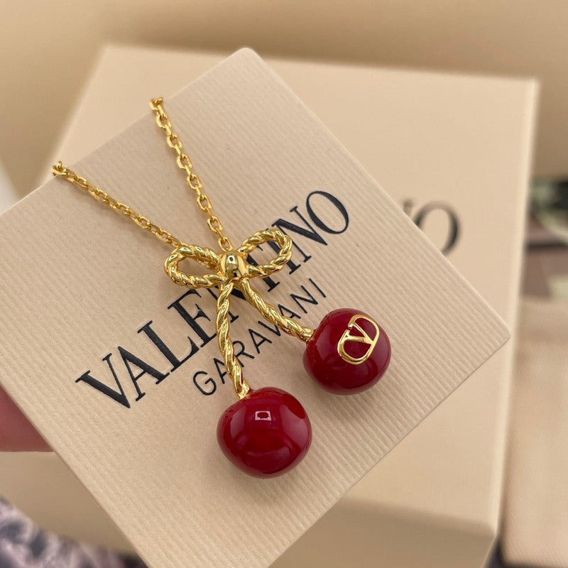 18K VLogo Red Cherry Gold Necklace