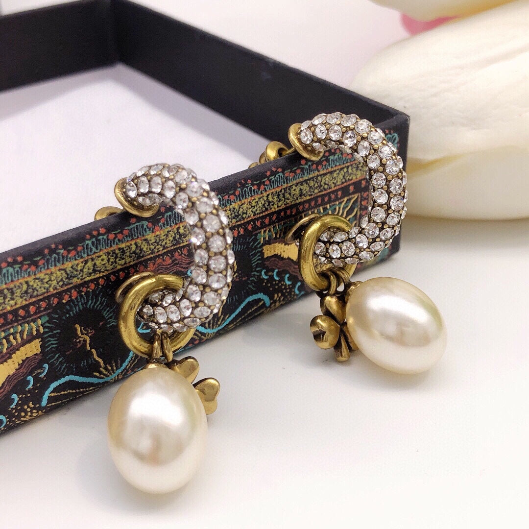 18K Dior March Grass Pearl Crystals Earrings