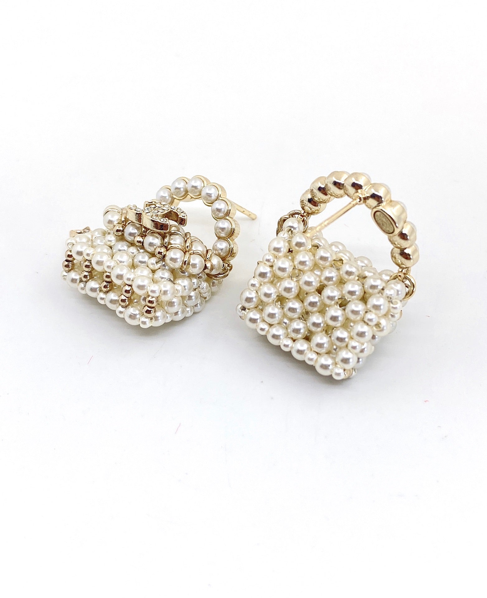18K  Chanel Small Bag Pearl Earrings
