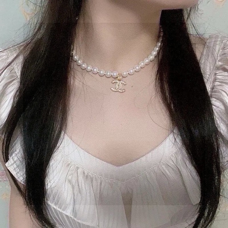 18K  Chanel Pearl Chain Diamond Necklace