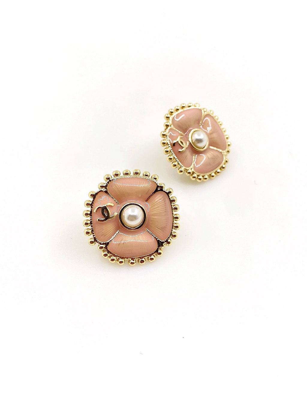 18K  Chanel Pink Pearl Earrings