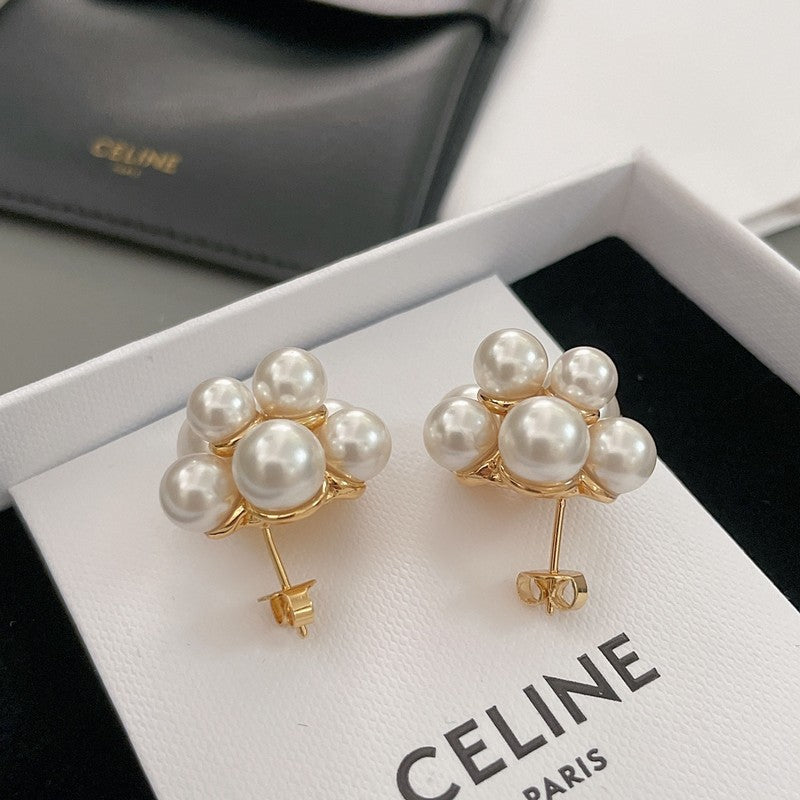 18K Celine Pearls Gold Earrings