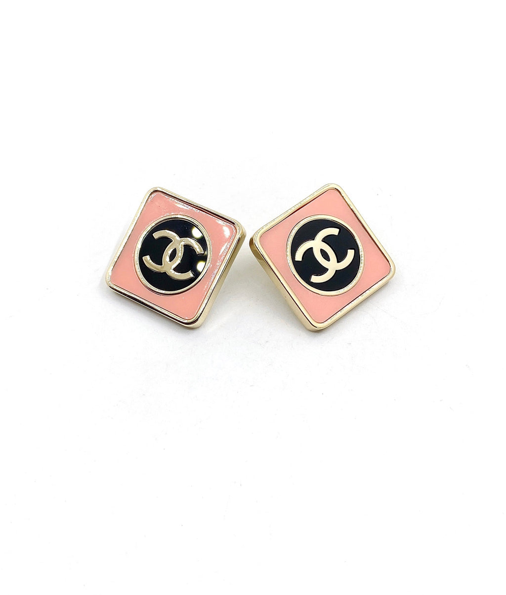 18K  Chanel Square Pink Earrings