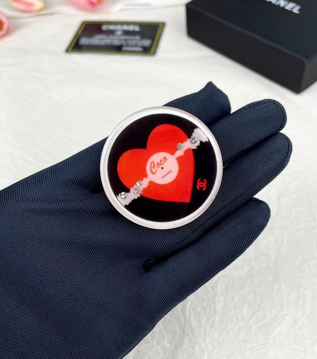 18K  Chanel Red Heart Resin Brooch