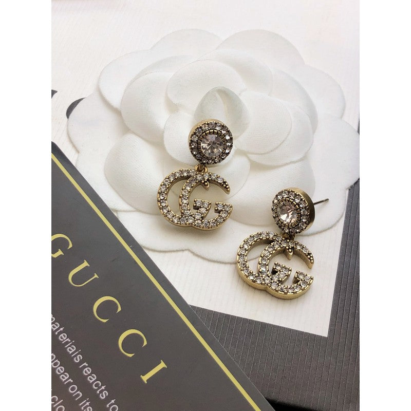 18K Double Gucci GucciCrystal Pendant Earrings